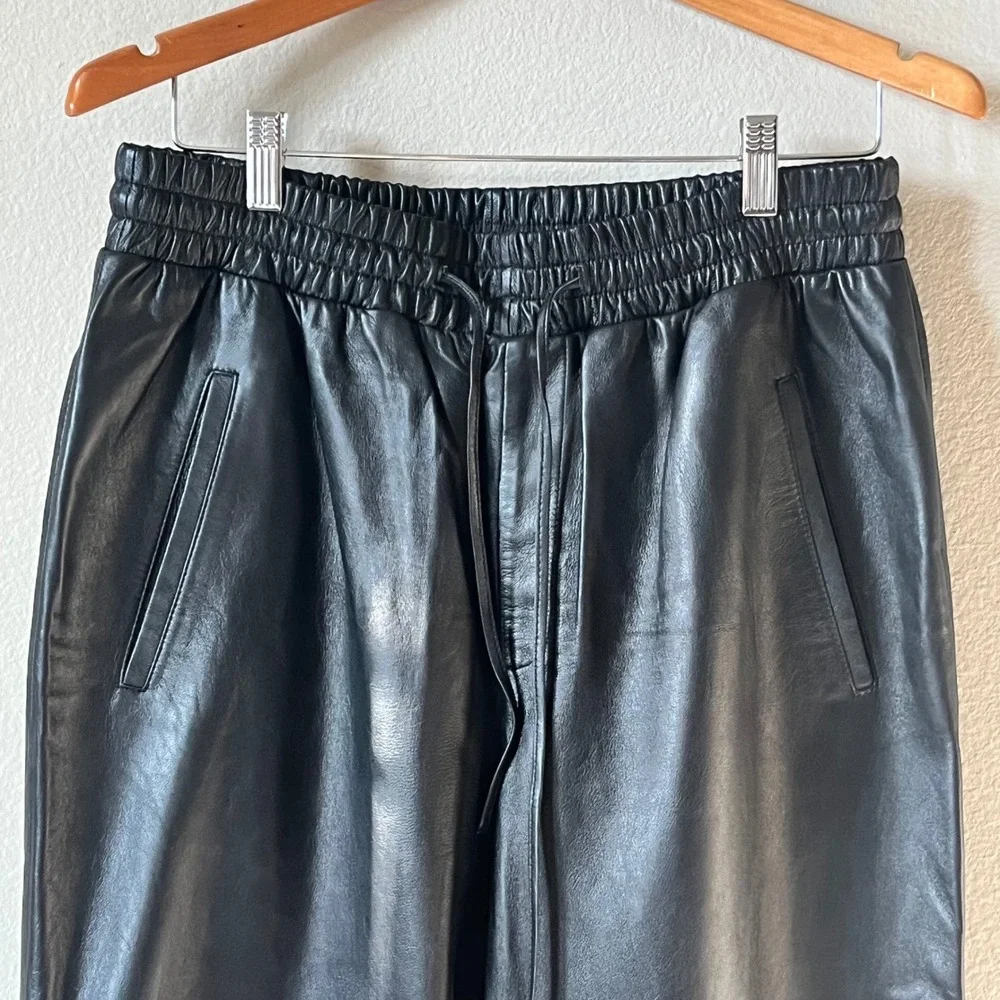 Antonio Melani Genuine Leather Jogger Pants Black Drawstring Waist Womens 12 - Picture 2 of 8